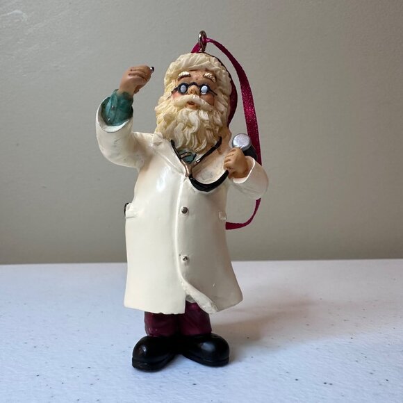 Santa Claus Doctor Ornament With Stethoscope and Red Ribbon Christmas decoration - Picture 4 of 10
